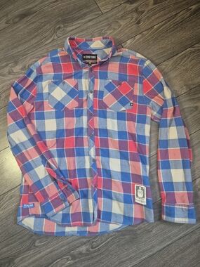 Zoo York Red Blue Plaid Button-Up Shirt Cool Colorwave!